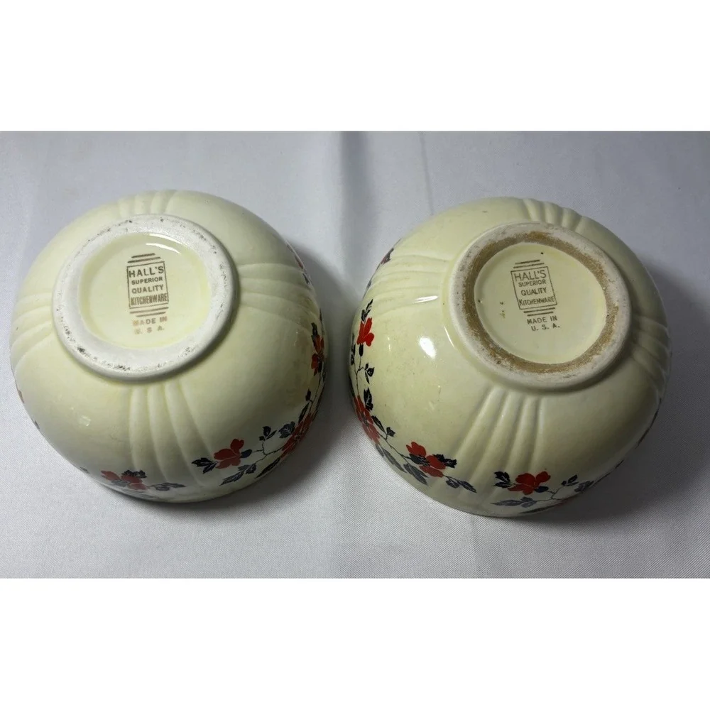 🌺Set Of 2 Vintage Hall's Superior Quality Kitchenware Red Poppy Mixing Bowl‎ 6